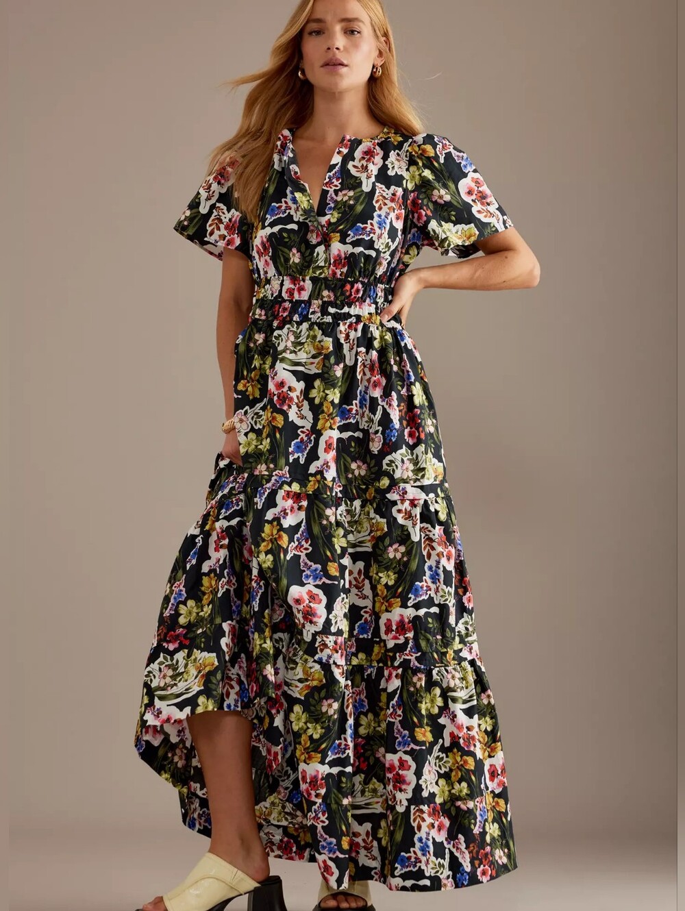 Anthropologie The Somerset Maxi Floral Tiered Smocked Dress Size Small
